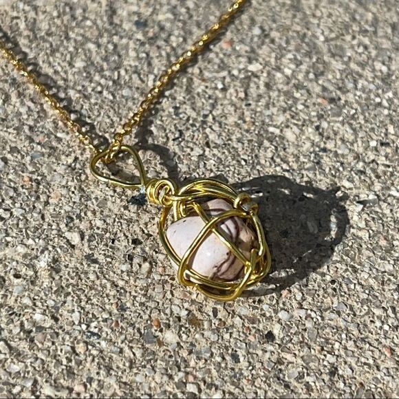 💥 MOOKAITE JASPER WIREWRAPPED GEMSTONE NECKLACE 💥 - Picture 1 of 4